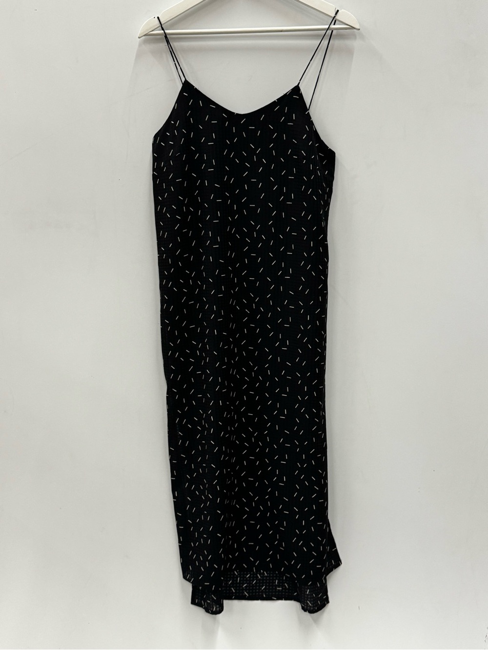 Mod Ref Black Maxi Slip Dress with Subtle White Dash Print